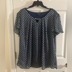 Sophie Max Navy and White Patterned Blouse